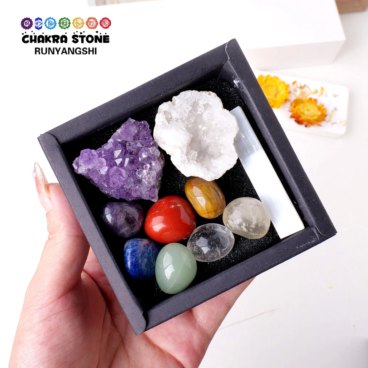 Натуральный драгоценный камень аметистовый кластер агат геод селенит семь чакр