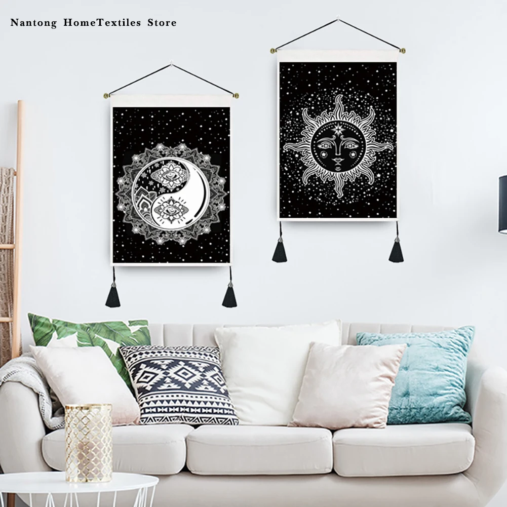 

Tarot Wall Tapestry Sun and Moon Tapestry Moth Tapestries Black and White Tapestry Bohemian Tapestry Wall Hanging for Room