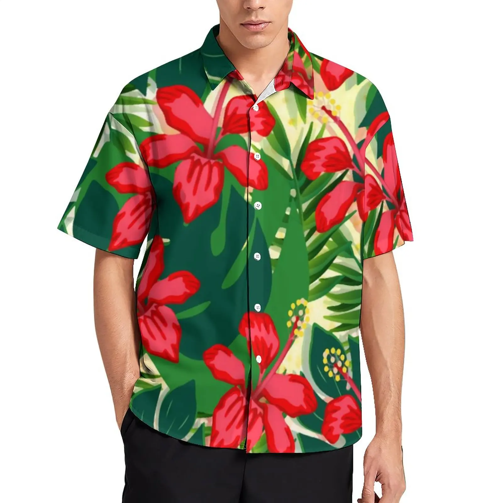 

Tropical Flower Shirt Beach Funky Floral Art Casual Shirts Hawaiian Graphic Short Sleeve Fashion Oversized Blouses