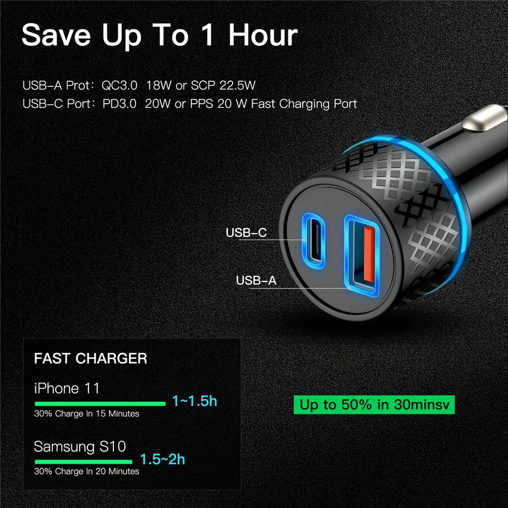 Автомобильное зарядное устройство OLAF USB C QC 3 0 40 Вт 4A Тип PD Быстрая зарядка для iPhone