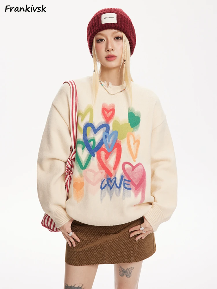 

Sweaters Women Graffiti Colorful Niche Design O-neck Leisure Streetwear All-match Trendy Simple Students Youthful Vitality Chic
