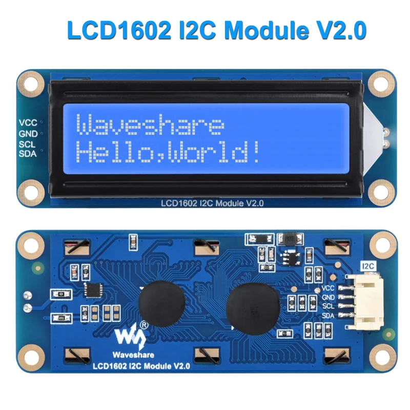 Фото Waveshare LCD1602 I2C ЖК-модуль 16x2 символов 3,3 В/5 В подсветка регулируемая для Arduino Raspberry Pi 5 Pico ESP32 Jetson Nano №1