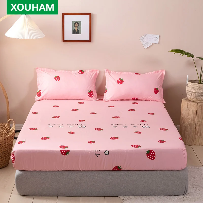 

XOUHAM 100% Polyester Fitted Sheet Printed Bedspread Elastic Band Non Fading Bedding 3 PCS (1 Fitted Sheet + 2 Pillowcase) Only