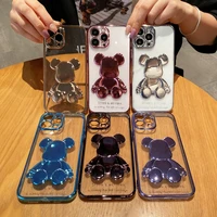 jome cute bear plating phone case for iphone 13 12 11 pro max x xs xr 8 7 plus se2020 transparent silicone lens protection cover