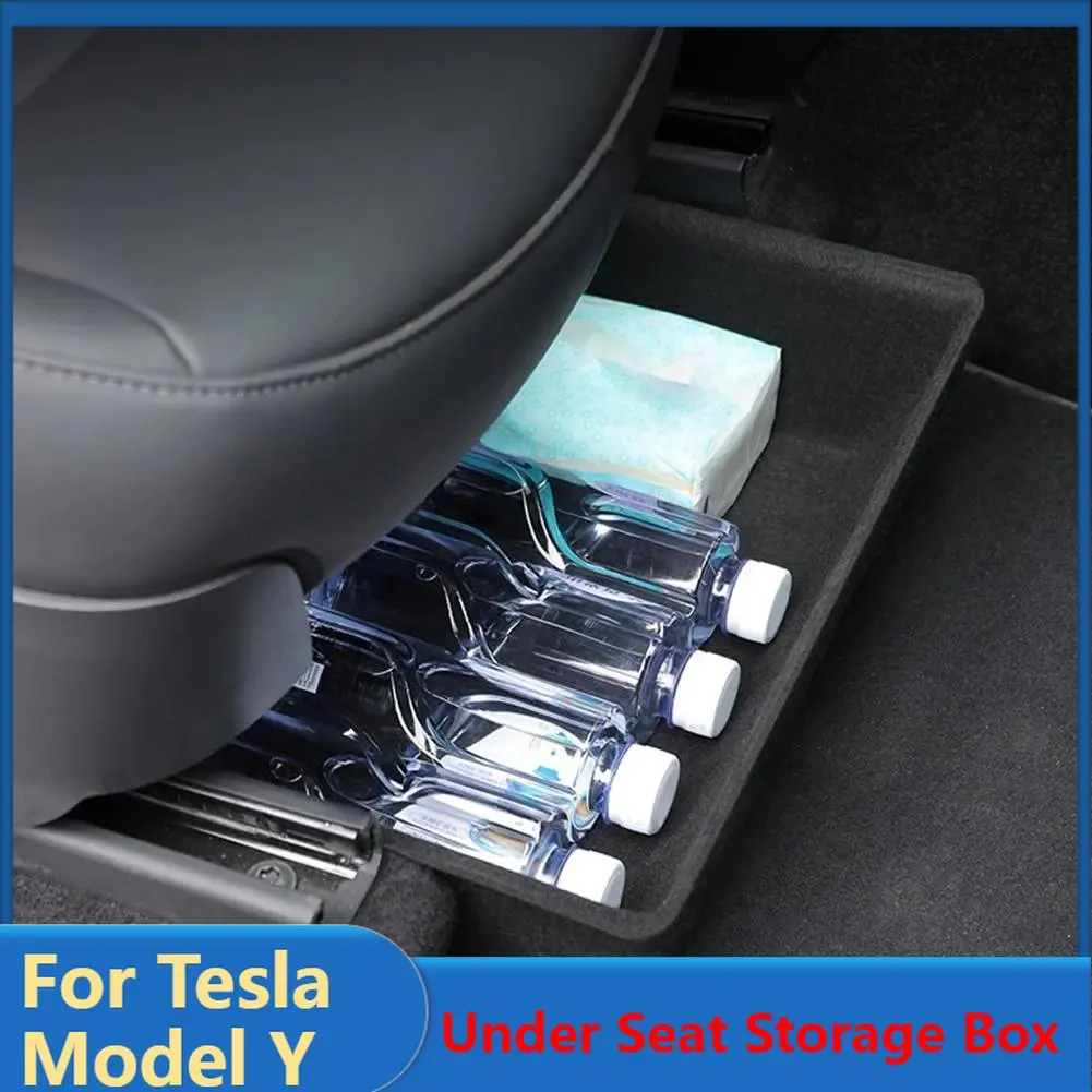 

Under Seat Storage Box for Tesla Model Y Under Front Driver Seat Organizer Tray Flocking ABS Original Custom Box Accessories