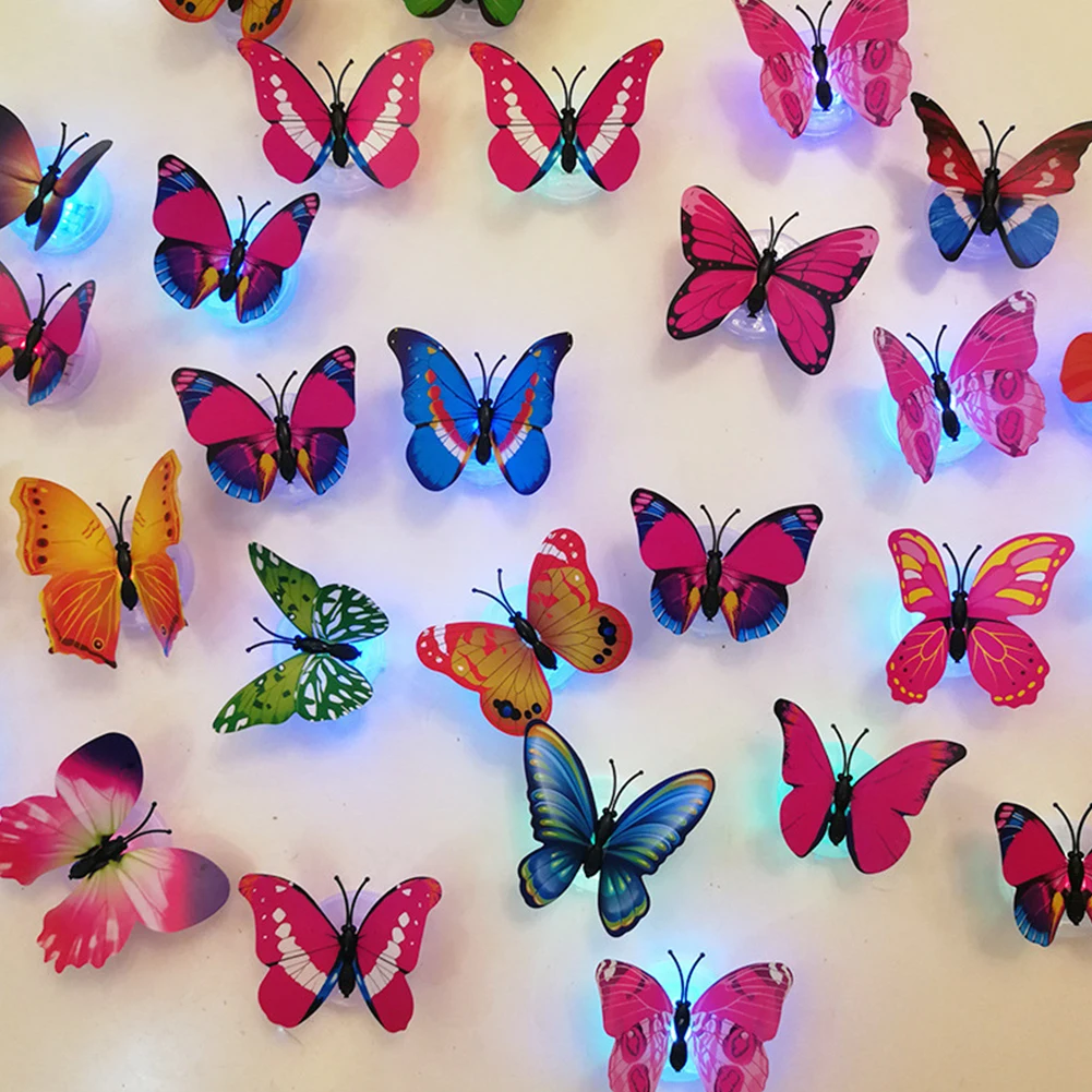 12pcs LED Night Lights Colorful Butterfly Wall Stickers Decals Kids Room Home Decor Energy-Saving Decorative Lamp