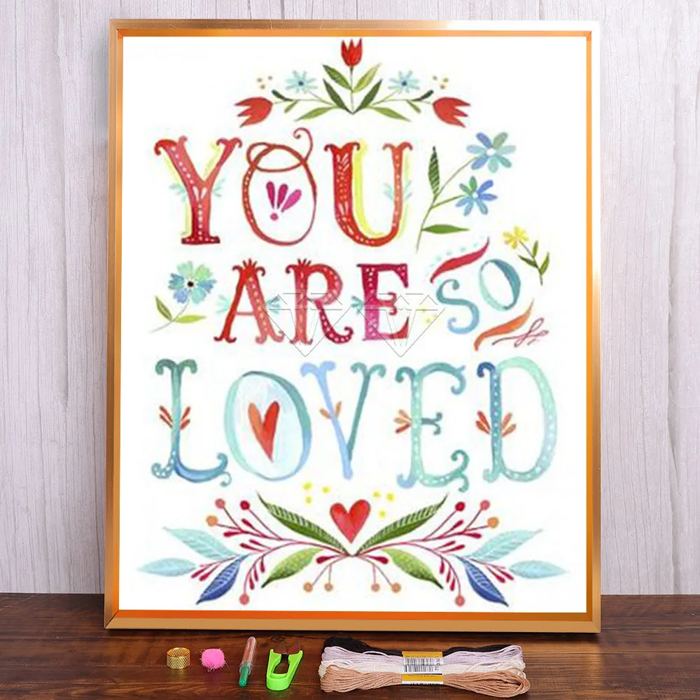 

Greeting Card Love Text Printed Canvas 11CT Cross-Stitch DIY Embroidery Full Kit DMC Threads Hobby Needlework Counted