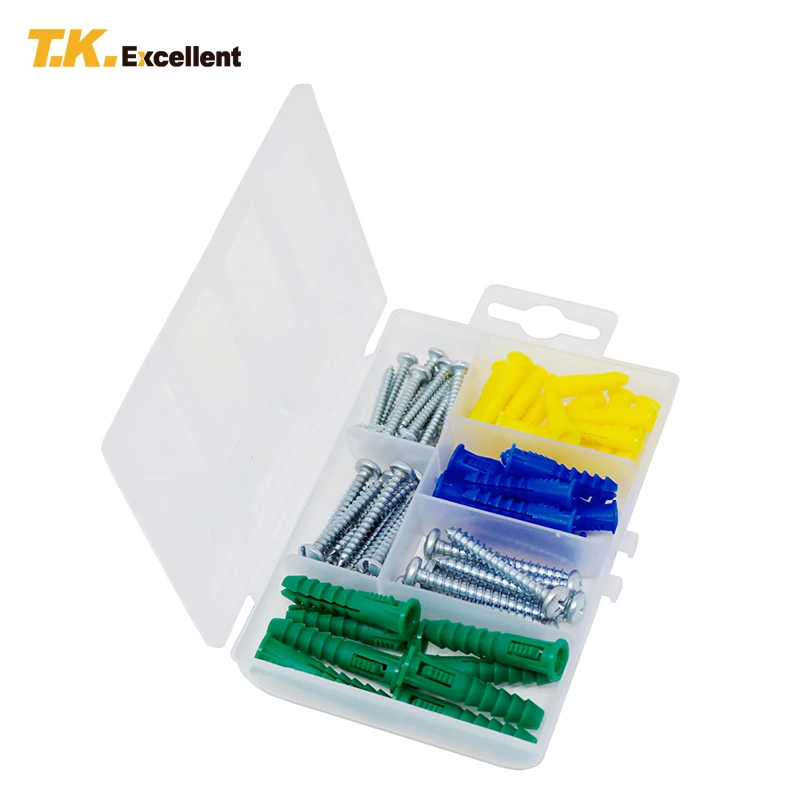 

T.K.EXCELLENT Plastic Nylon Ribbed Anchors and Self Tapping Screws Assortment Screws Kit Metal Screw Phillips Flat Head 66 Pcs