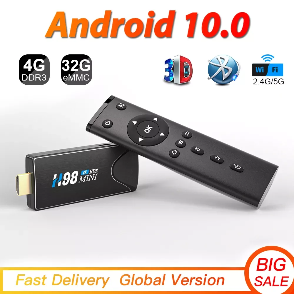 

2021 Smart Tv stick Android TV Box 10 2G/16G 4G/32G 3D Video 4K 2.4G 5G Wifi Bluetooth Quad-Core TV Box Set top box TV receiver