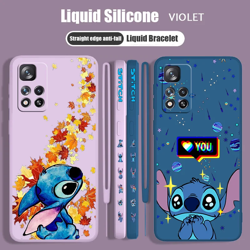 

Stitch Cute Anime Disney For Redmi Note 12 11T 11S 11E 10S 10T 10 9S 9T 8 Pro Plus Lite Max Liquid Left Rope Phone Case