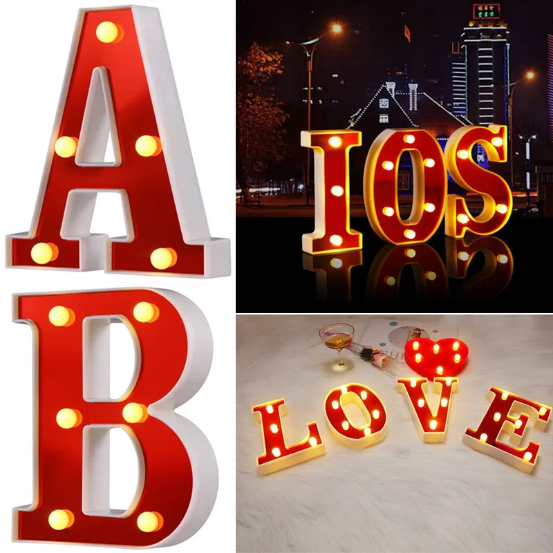 

Red 26 English Letter LED Night Light Marquee Alphabet Lamp Home Club Outdoor Indoor Christmas Party Wedding Wall Decoration