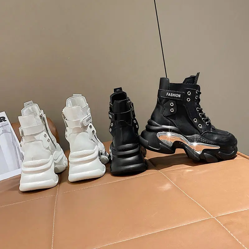 2022 Autumn and Winter New 8cm Height Increasing Insole Women's Platform Thin Velvet High-Top All-Match Short Boots