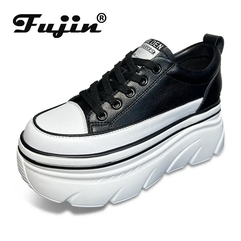 

Женские кроссовки на платформе Fujin, повседневные дышащие кроссовки из натуральной кожи на платформе 7 см, весенние кроссовки