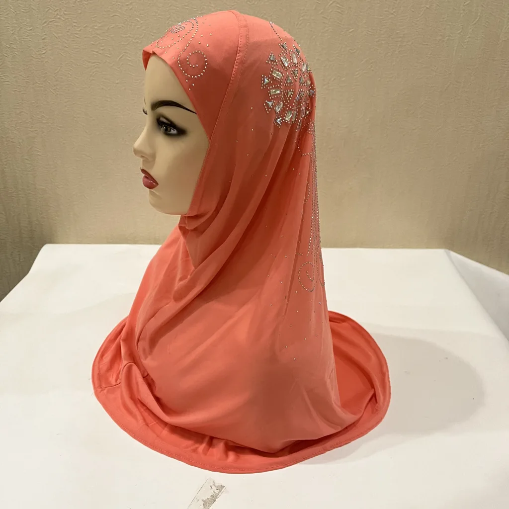 H237 beautiful big gilrs or adult muslim hijab with stones islamic scarf shawl headscarf hat armia pull on wrap  muslim fashion