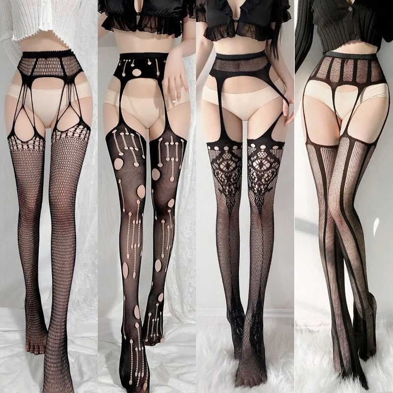 

Women Sexy Erotic Lingerie Stockings Fishnet Open Crotch Mesh Tights Bottomed High Pantyhose Party Club Black Body Stockings New