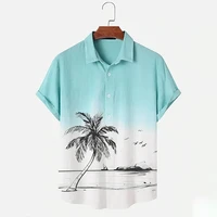mens shirts art gradient coconut tree print hawaiian shirts unisex casual shirts comfortable breathable plus size blouses