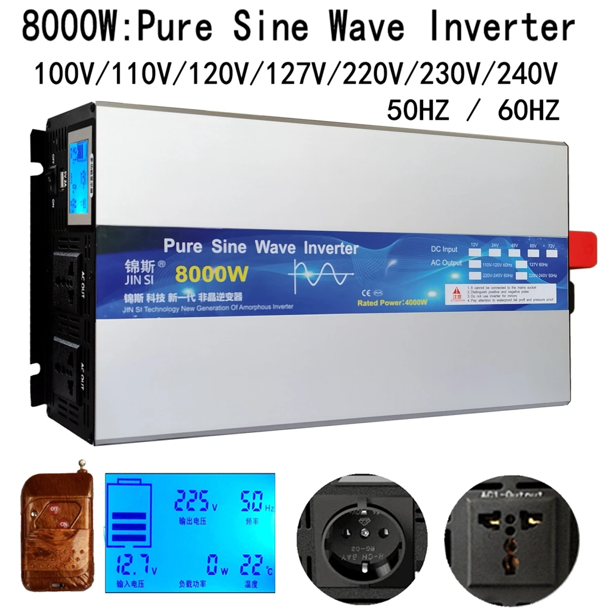 Pure Sine Wave Inverter 12v 220v DC 12V 24V 60V 72V To AC 110V 220V Power Converter Solar Panel Inverter 6000W 3000W 8000W 4000W
