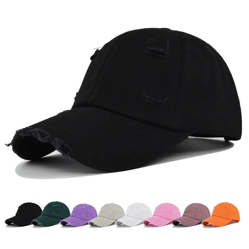 

Baseball Cap Snapback Hat Pure color baseball cap Water washing Hole Spring Autumn Cap Hip Hop Fitted Cap For Men Women