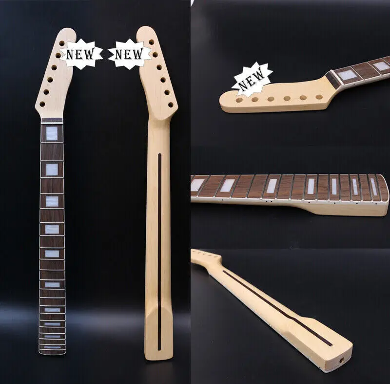 

Maple 21 Fret Guitar Neck 25.5 Inch Scale Rosewood Fretboard Block Inlay Clear Coat Bolt on Style Unfinished DIY Project