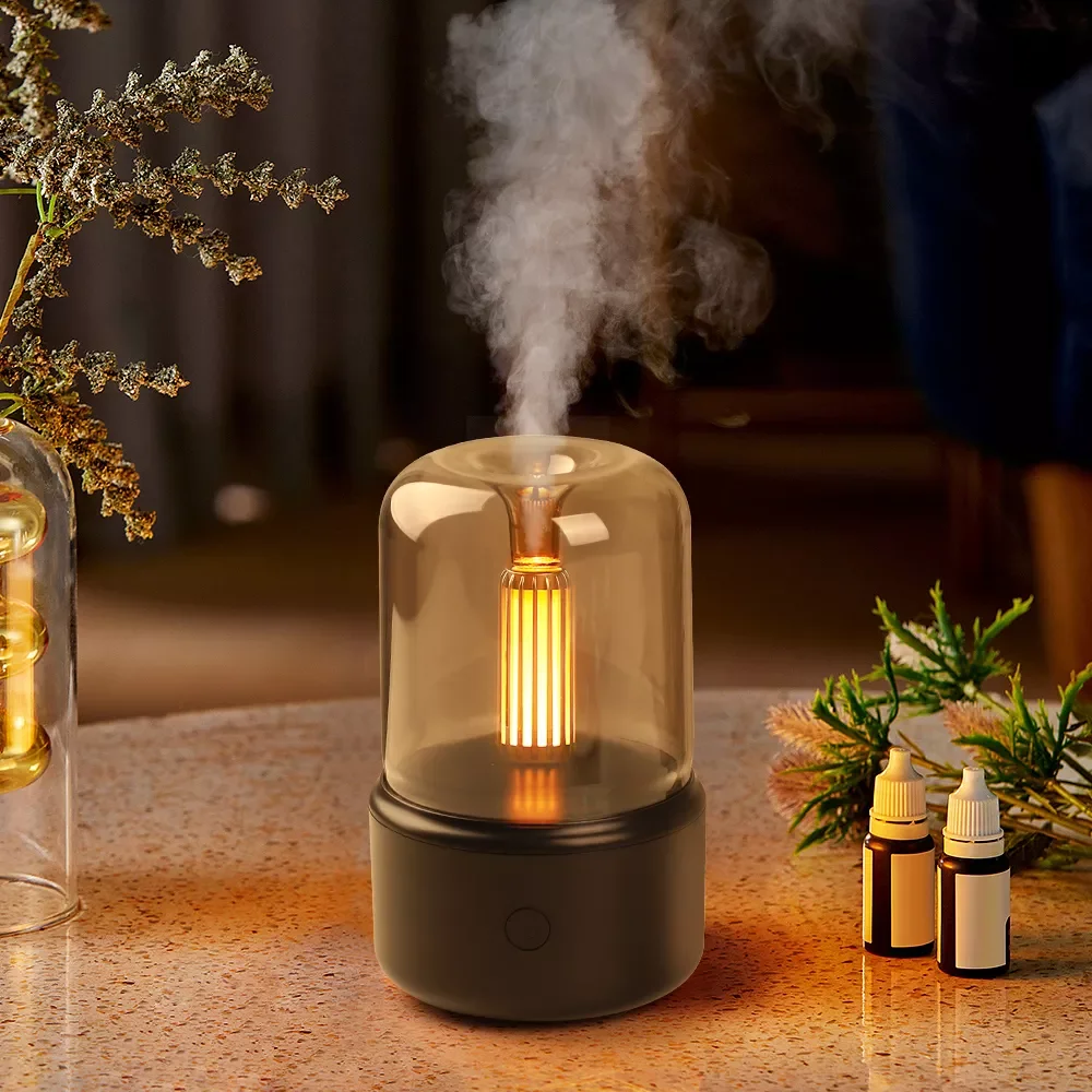 Candlelight Aroma Diffuser Air Humidifier Portable Essential Oil Cool Mist Perfume Fragrance Maker Fogger with LED Night Light