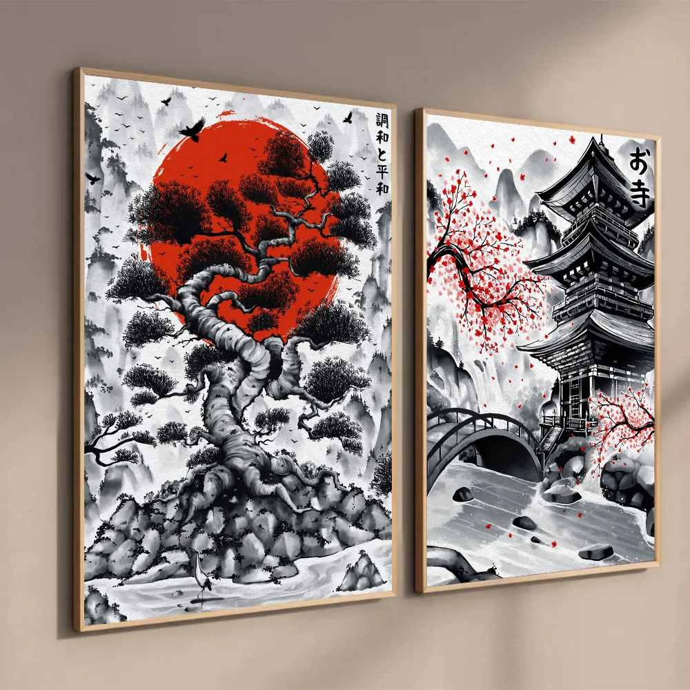 1 Шт. Японский Художественный Плакат Наклейка Черно-красная Самоклеящаяся