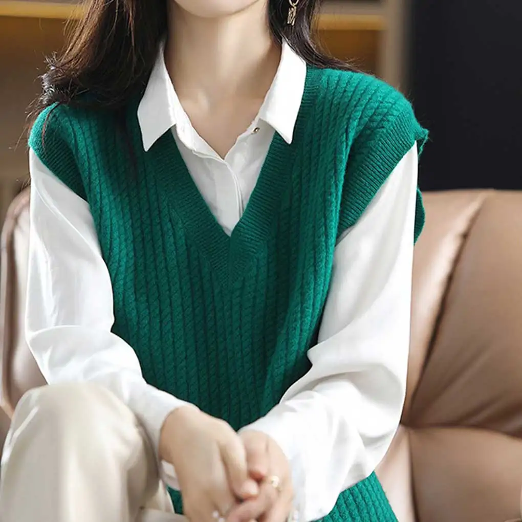 

Autumn Female Girl Sweater Portable Vest Loose Sleeveless Soft Knitted Tops Casual Clothes Dressing Accessory Office