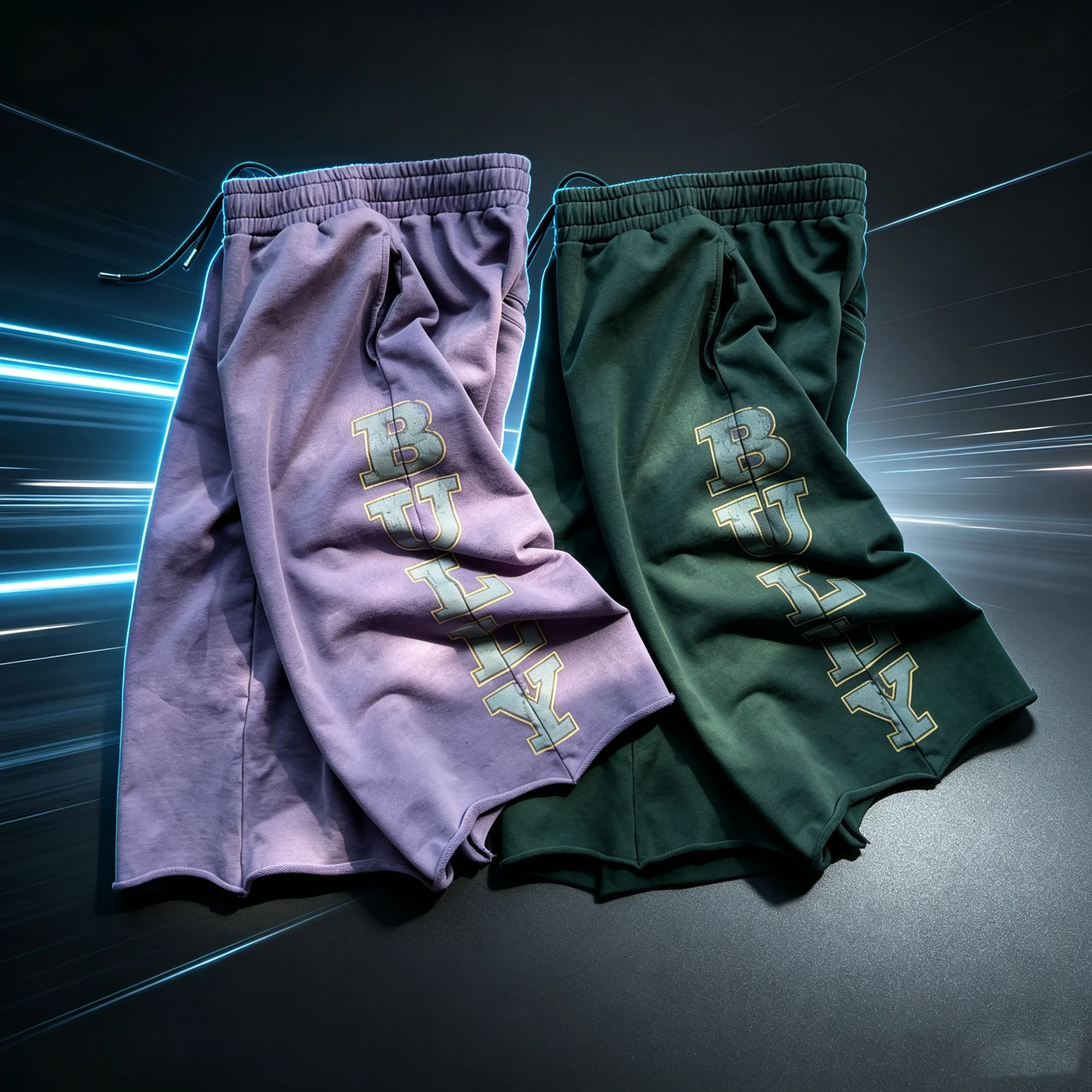 Фото Мужские винтажные шорты Y2K Bully Green Casual Captcha с отражающим принтом, свободные, в американском уличном стиле, унисекс, бермуды №3