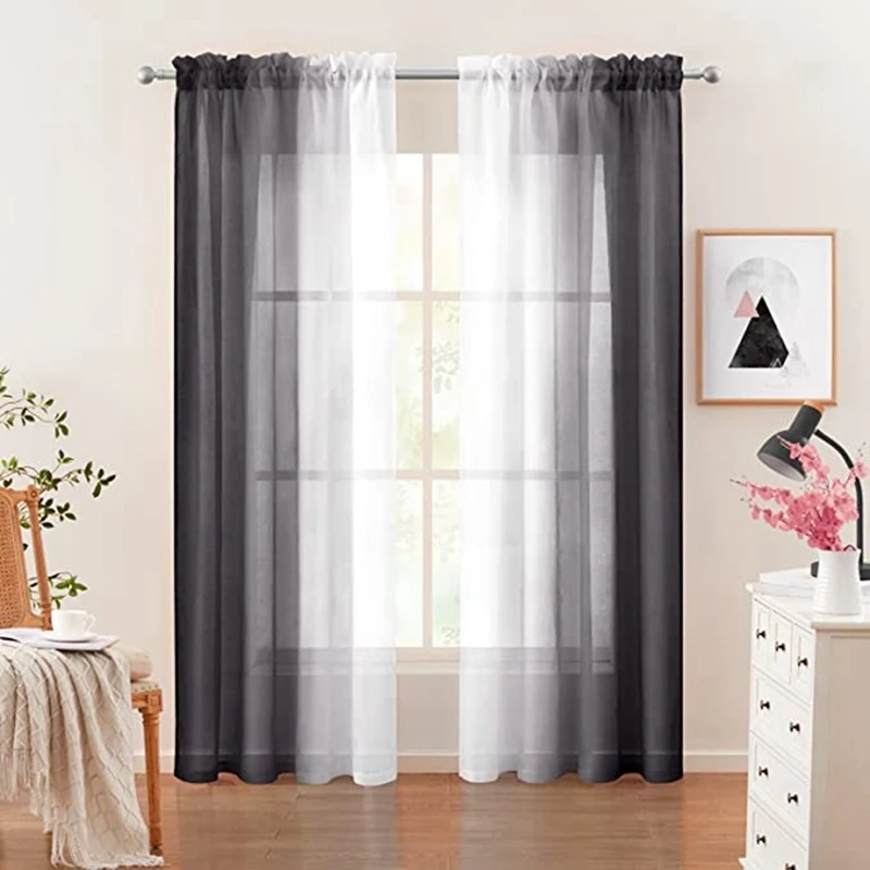 

2 шт., прозрачные шторы с эффектом омбре, 52X84 дюйма, градиентные занавески, полупрозрачные занавески из вуали, карманные шторы на окна для ком...