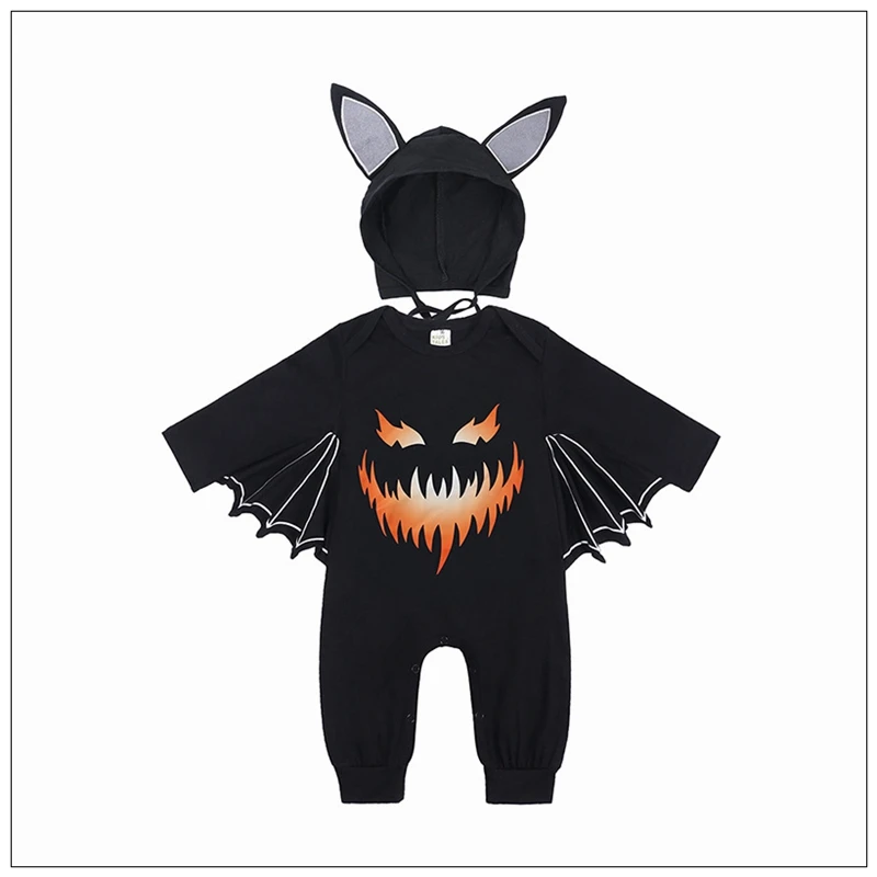 

Cartoon Baby Halloween Romper Clothing Hat Black Pumpkin Hat Cloak Long Sleeve 0-24M Infant Spring Autumn Clothing Hat Outfits
