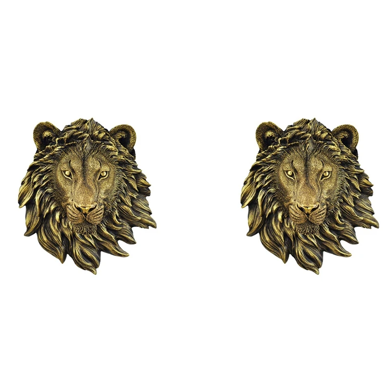 

2Pcs Animal Head Wall Decor Lion Wall Decor Wall Statue Home Decor Creative Simulation Statue