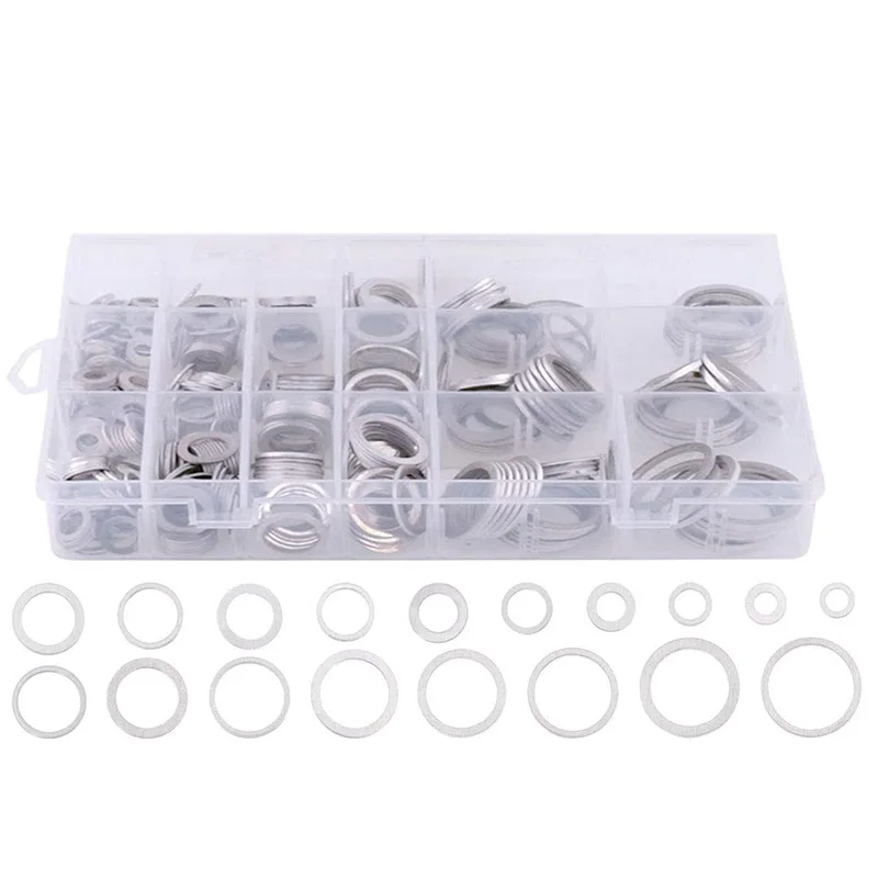 

HOT SALE Flat Washers,Automotive Oil Drain Plug Gasket Aluminum Flat Washer Assortment Kit, Metric(470 Pcs 18 Sizes)