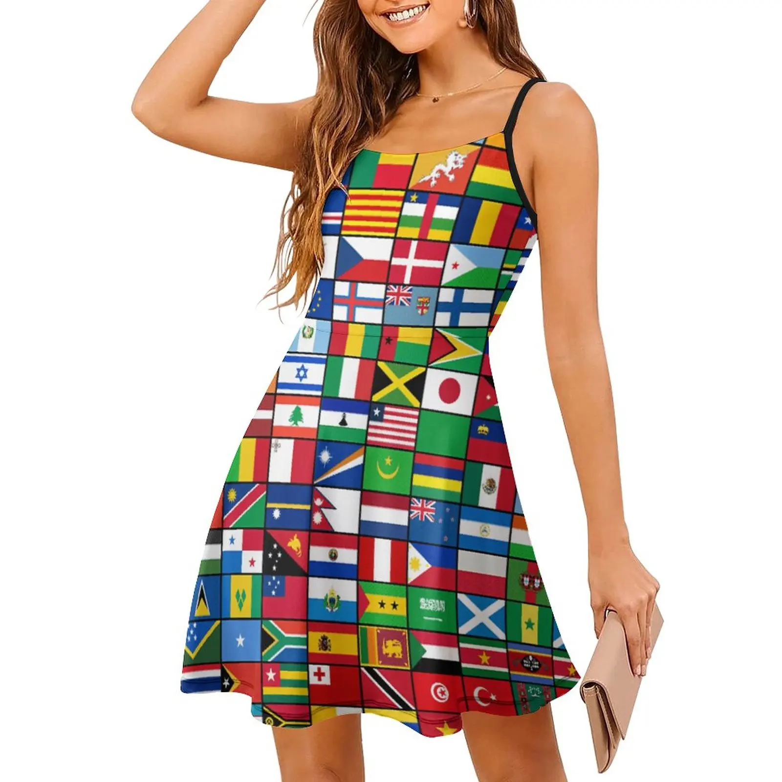 

The World S Flags Women's Sling Dress Funny Sarcastic Strappy Dress Novelty Exotic Woman's Dress Cocktails