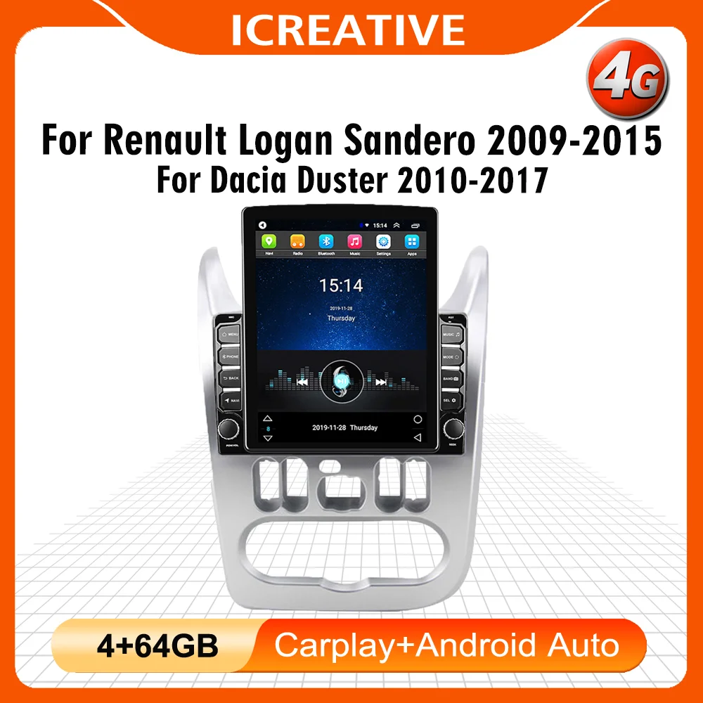 

4G Carplay Android Radio For Renault Logan Sandero 2009-2015 Duster 2010-2017 9.7" Tesla Screen Multimedia Player GPS Navigator