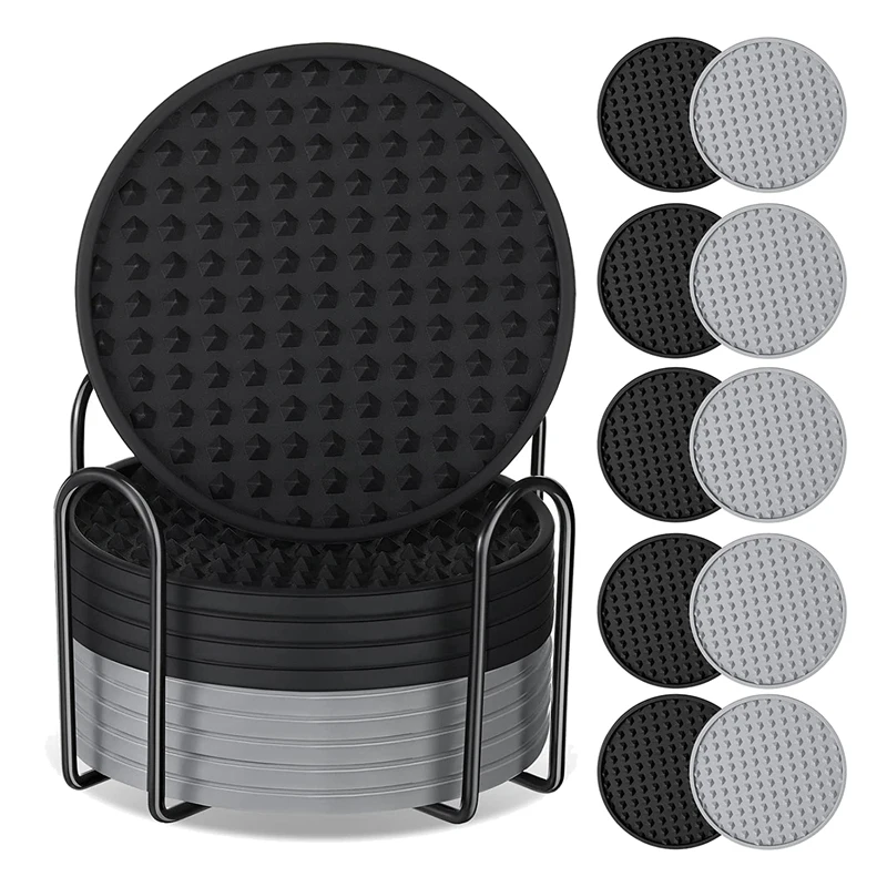 

10 Pack Coasters For Drinks Silicone Coaster With Holder Non Slips Protection Washable Cup Coasters Heat Resistant