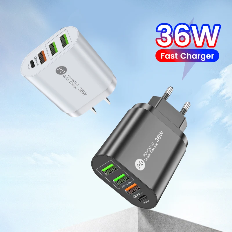 Olaf 36 Вт USB зарядное устройство быстрое зарядное устройство 4USB зарядное устройство Быстрая зарядка 3.0 мобильный телефон адаптер для iPhone 14 13 Xiaomi Huawei Samsung Poco