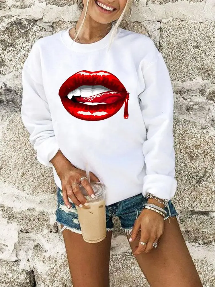 

Female Graphic Pullovers Women Casual Autumn Spring Lip Trend Cute 90s Clothing Woman Fashion Hoodies Print Sweatshirts