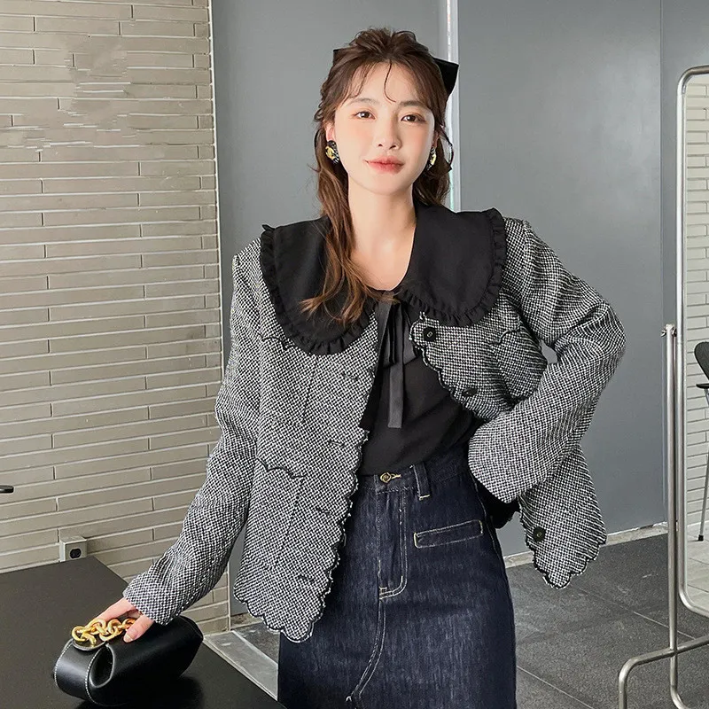 2022 Women High End Office Elegant Single-Breasted Grey Tweed Jacket Autumn Winter O Neck Fringed Cardigan Female Outerwear Coat