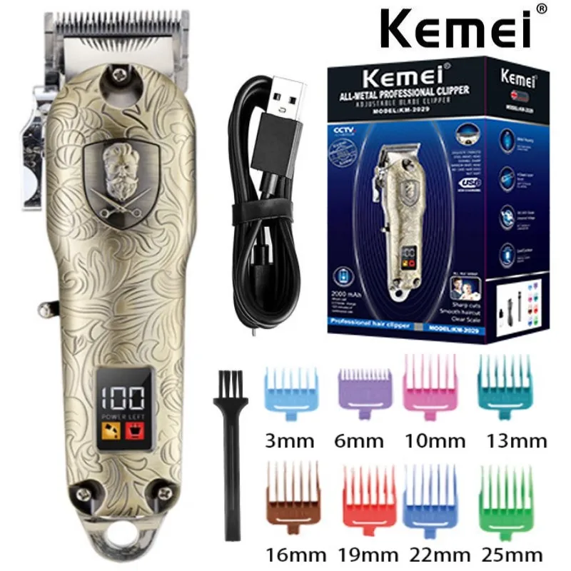 

Kemei KM-2029 Electric Hair Trimmer Barber Shop Embossed Pattern Oil Head Salon High-power Hair Clipper LED Display Haircut