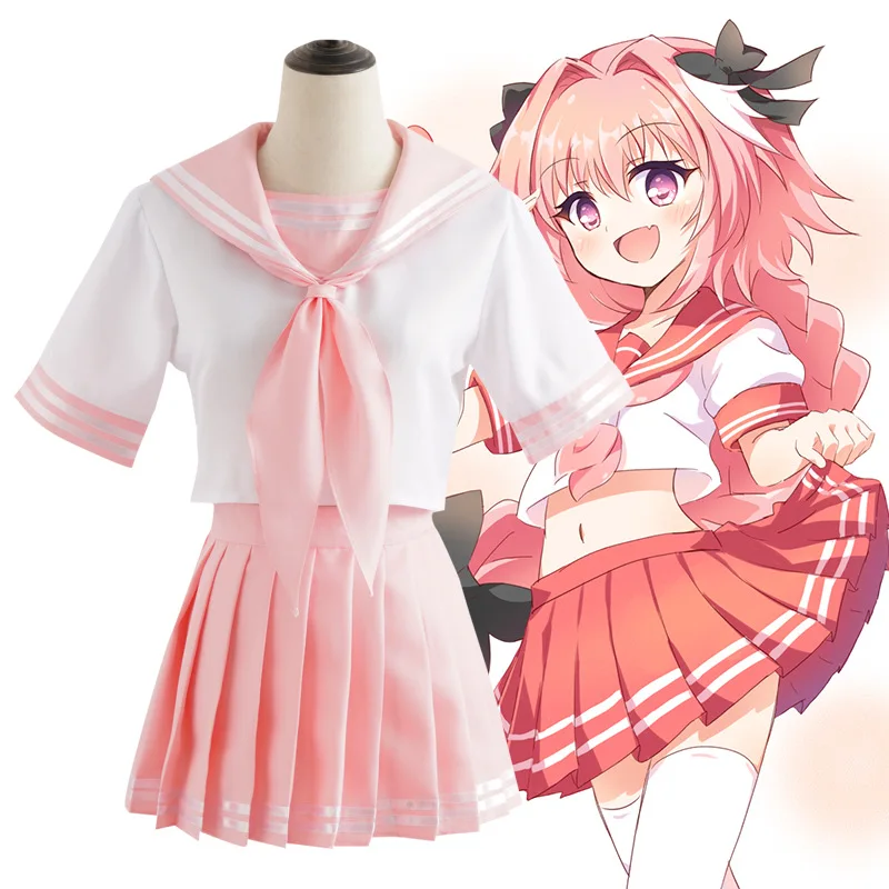 

Anime Fate/Apocrypha Astolfo Cosplay Costumes Japanese Student Girls School Uniforms JK Sailor suit Full Sets Pink Uniforms