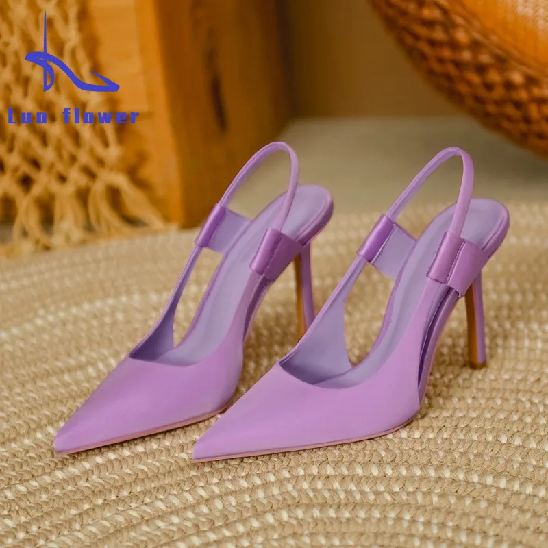 

Женские атласные босоножки на высоком каблуке, однотонные сандалии с острым носком и ремешком сзади, простые туфли, лето 2022