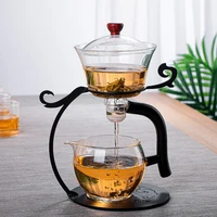 lazy tea maker palace lantern automatic tea set wooden frame glass mug glass teapot tea set