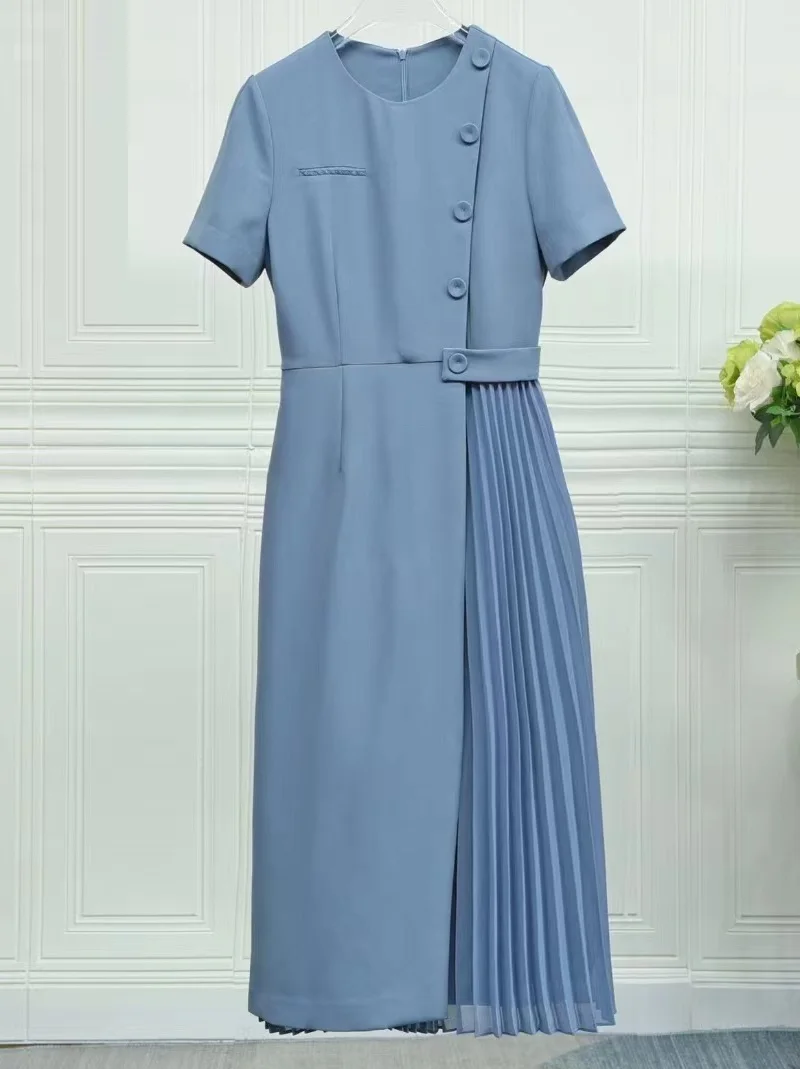 Женское Плиссированное Платье-туника фиолетовое или синее платье средней длины