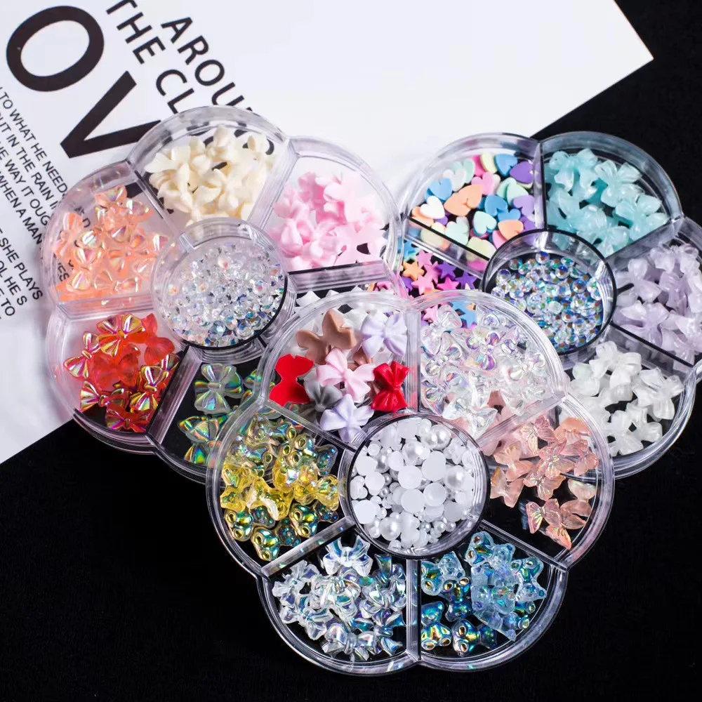 

1Box Resin Slime Charms Flatback Bear Butterfly Bowtie Shaped Mixed Designs Nail Supplies For Resin Slimes Slices Manicure Gems
