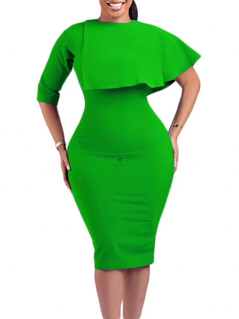 Fall Bodycon Midi Dress African Dresses for Women 2023 Daily Elegant High Waist Bandage Ruffle Sleeve Robe Femme African Clothes