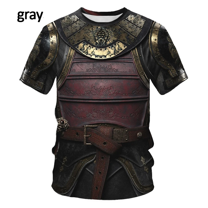 

2022 New Men's Medieval Armor 3D Printed T Shirt O Neck Short Sleeve Funny Casual Shirt XS-5XL