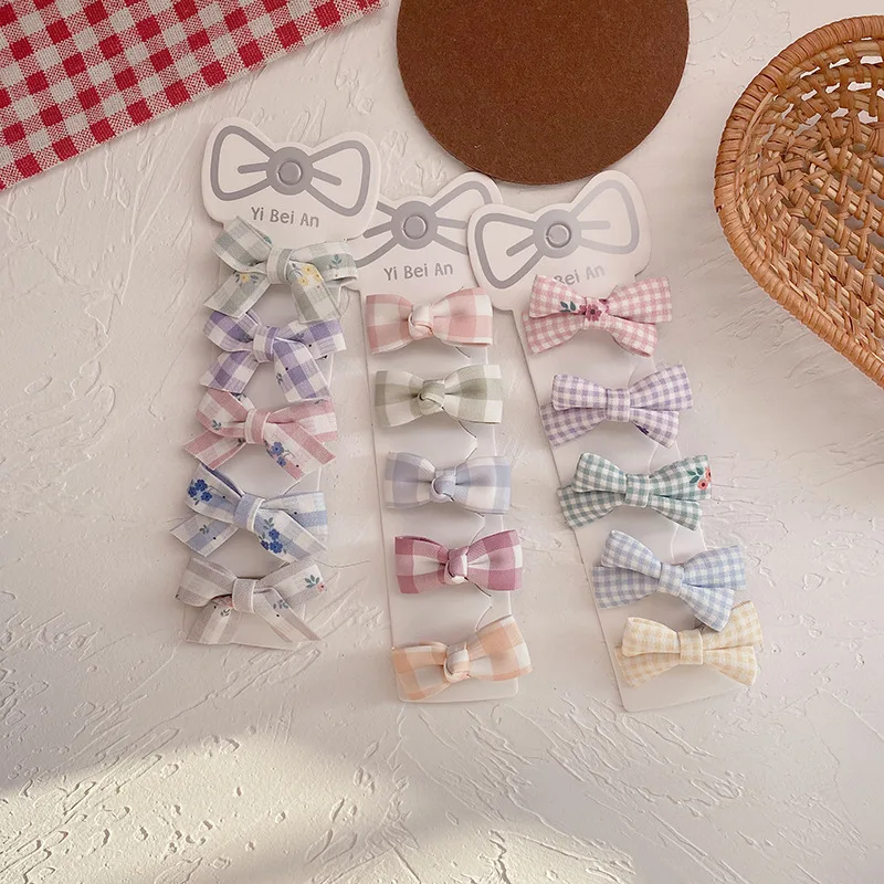 

5pcs/set Cute Hairpin for Kid Girl Korean Sweet Princess Plaid Bow Hair Clip Fabric Bang Side Clip Kid Girl Hair Accessories