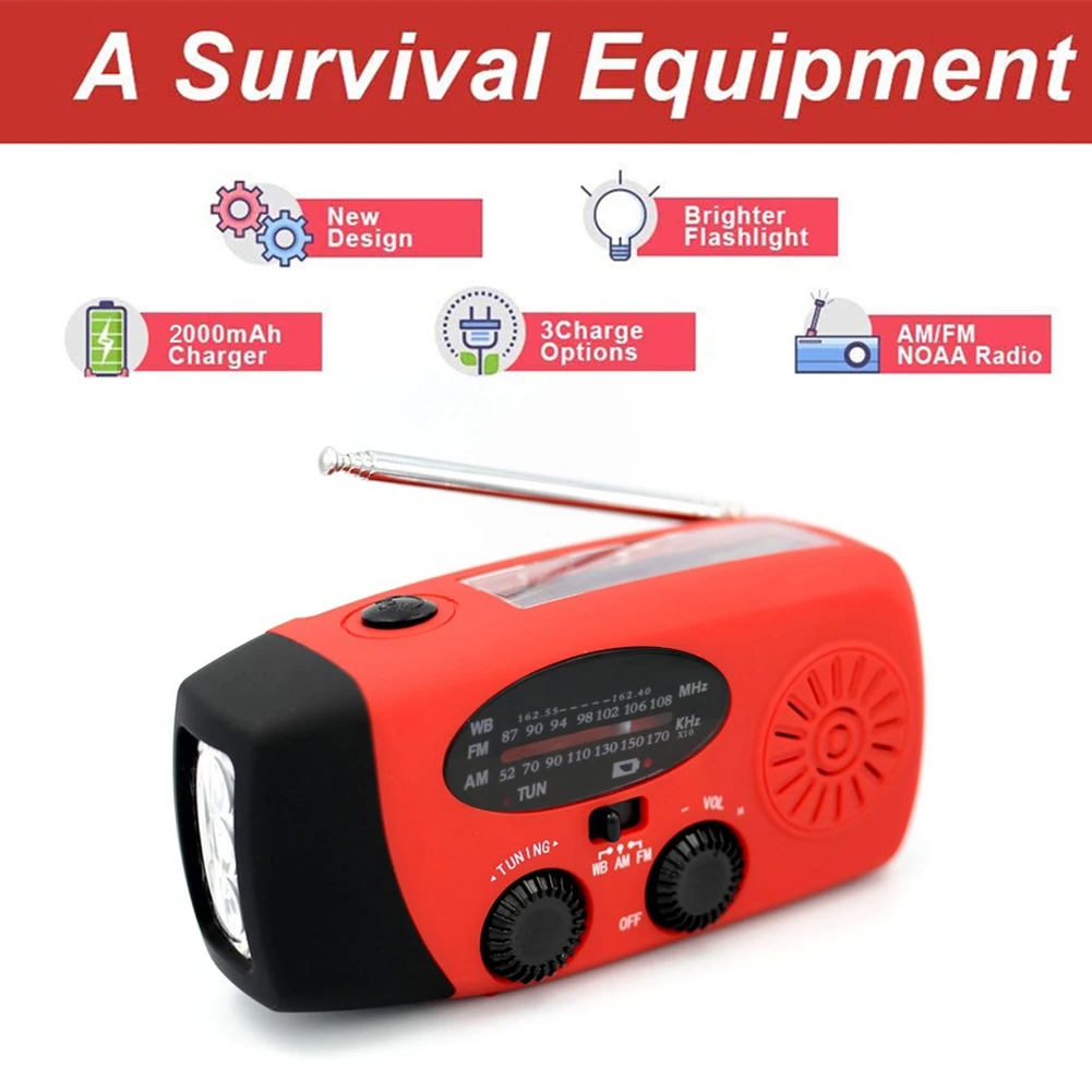 

2000mAh Portable Hand Crank FM AM WB NOAA Radio Solar Radio LED Flashlight
