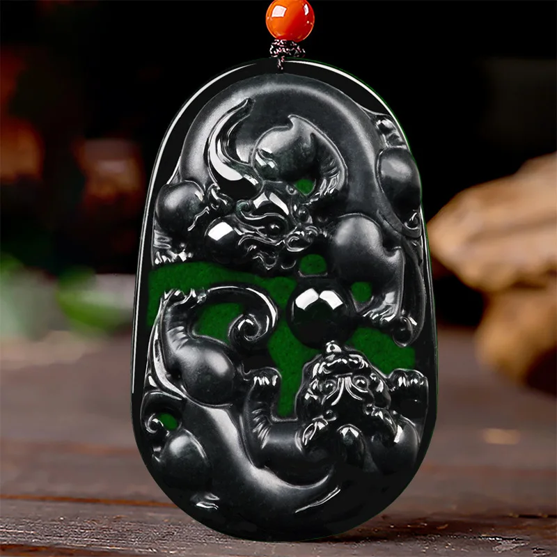 

MaiChuang/Hand Carved/Jade Mo Cui Lucky Pixiu Emerald Necklace Pendant Fashion Elegant Jewelry Personality Men Women Couple Gift