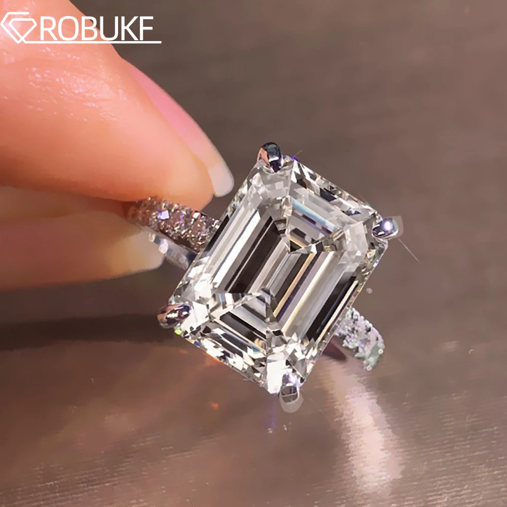 Кольцо с муассанитом из стерлингового серебра 925 пробы изумрудной/радиационной