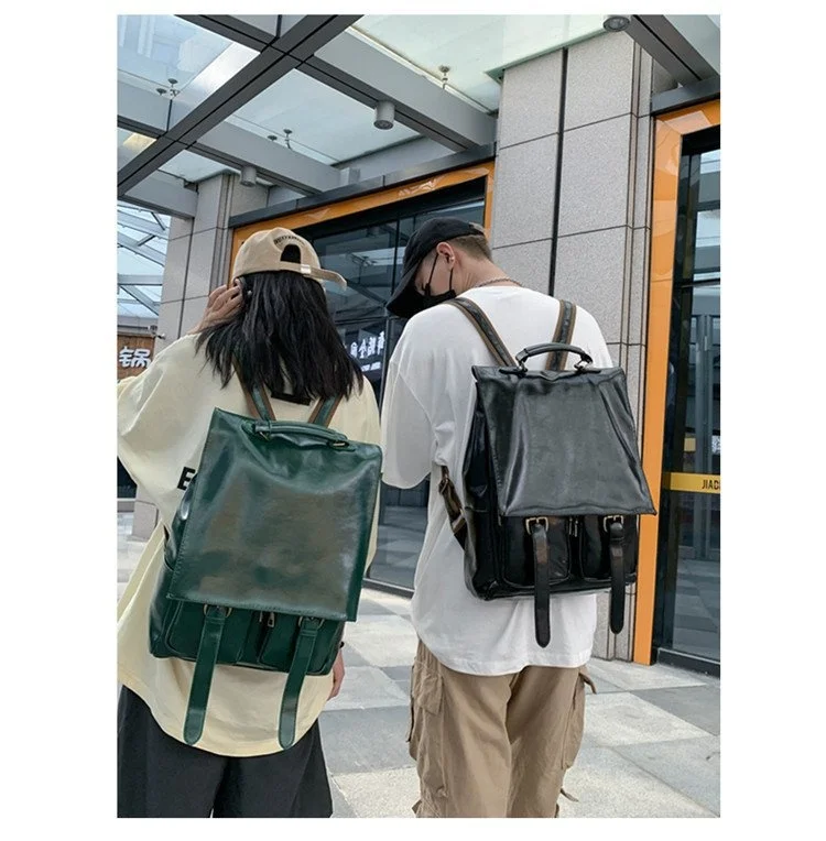

New Pu Soft Leather Backpack College Style Men's and Women's Schoolbag Handbag Travel Bag Computer Bag